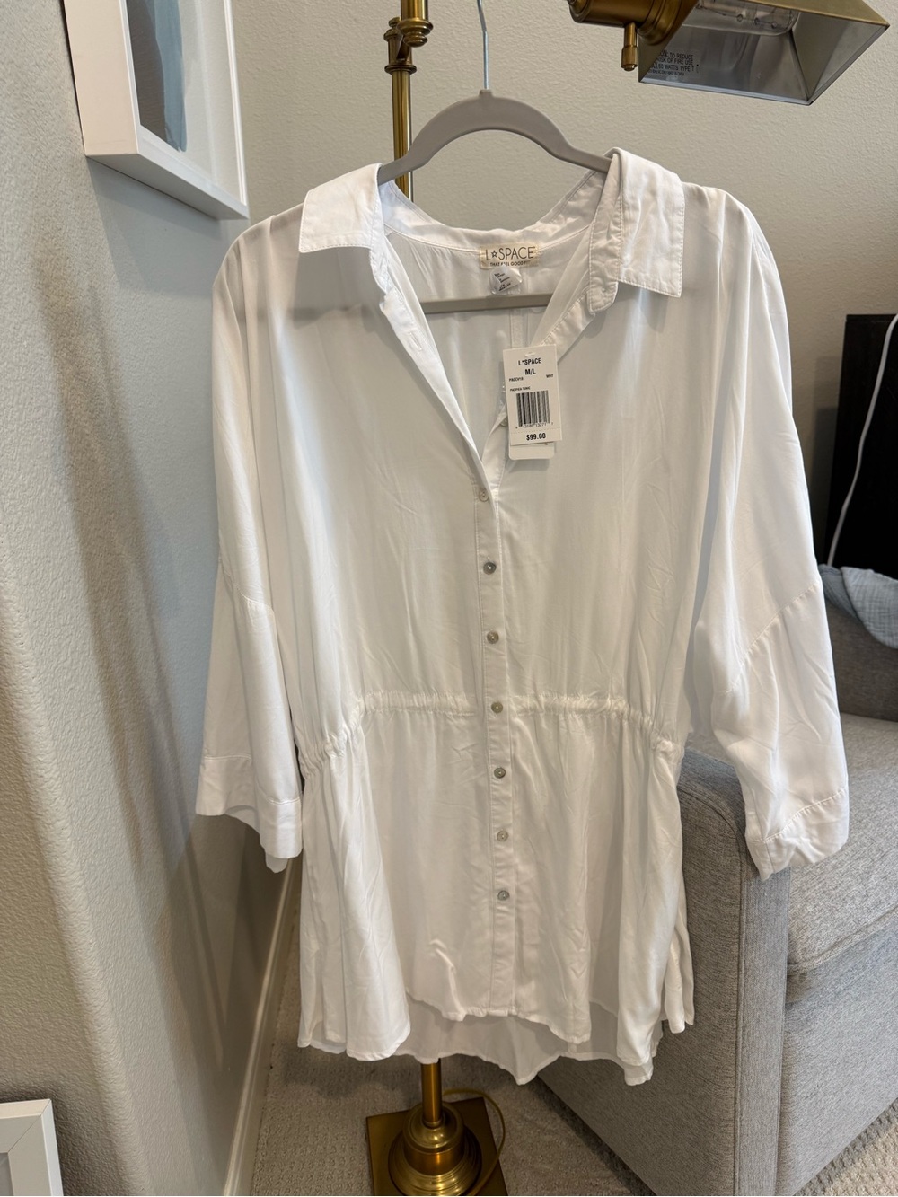 L SPACE White Button-Front Tunic Blouse - White